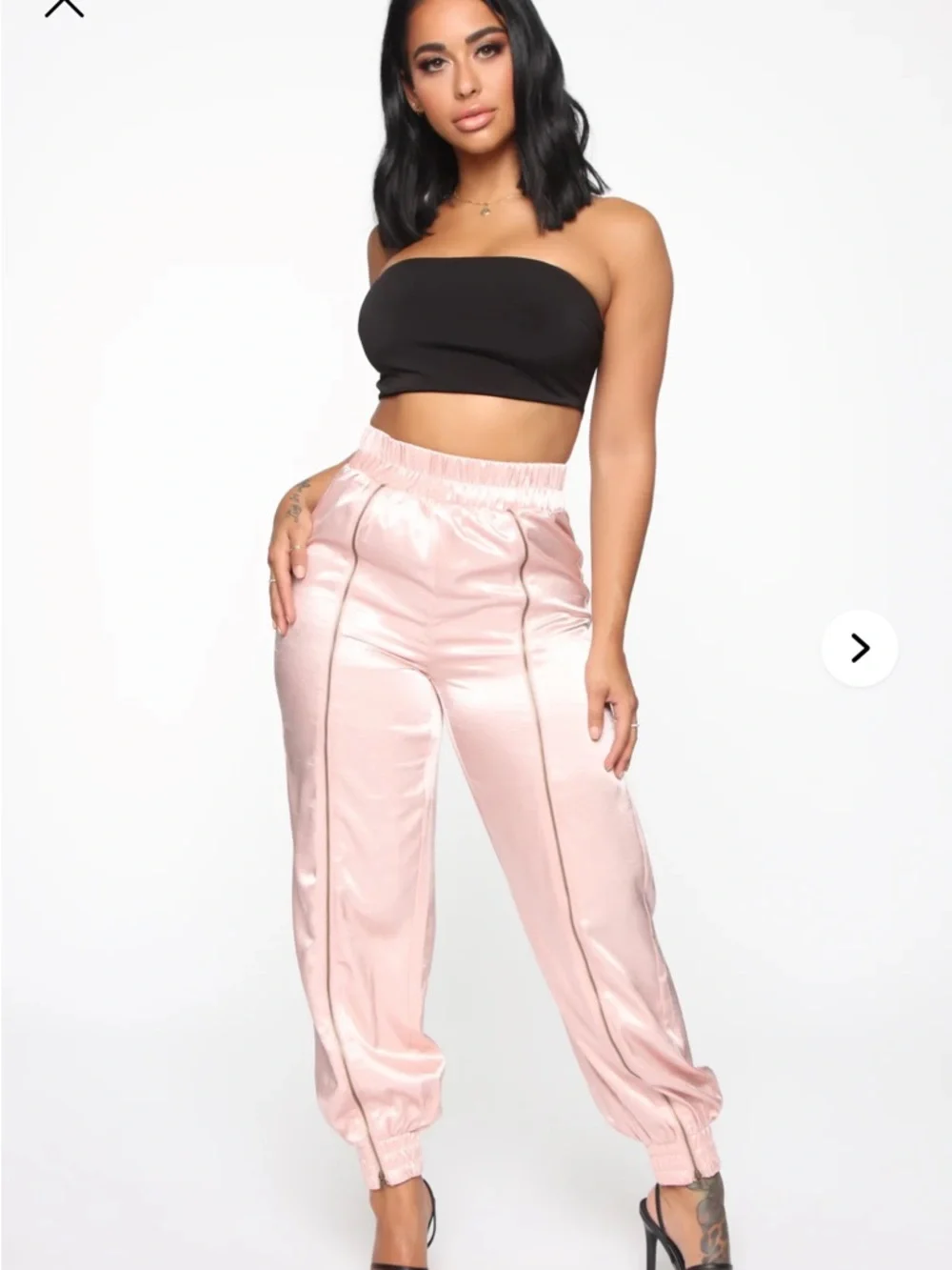 Fashion Nova Satin Track Joggers in Light Pink - Picture 1 of 5